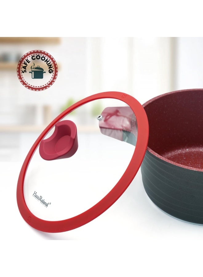 HausRoland Casserole 8.3L Red Granite Nonstick Cookware with Lid Die-Cast Aluminum Induction & Oven Safe PFOA/PTFE-Free Kitchen Utensil Durable Scratch-safe Pots & Pans for Cooking (Sauce Pot 8.3L) - Image 3